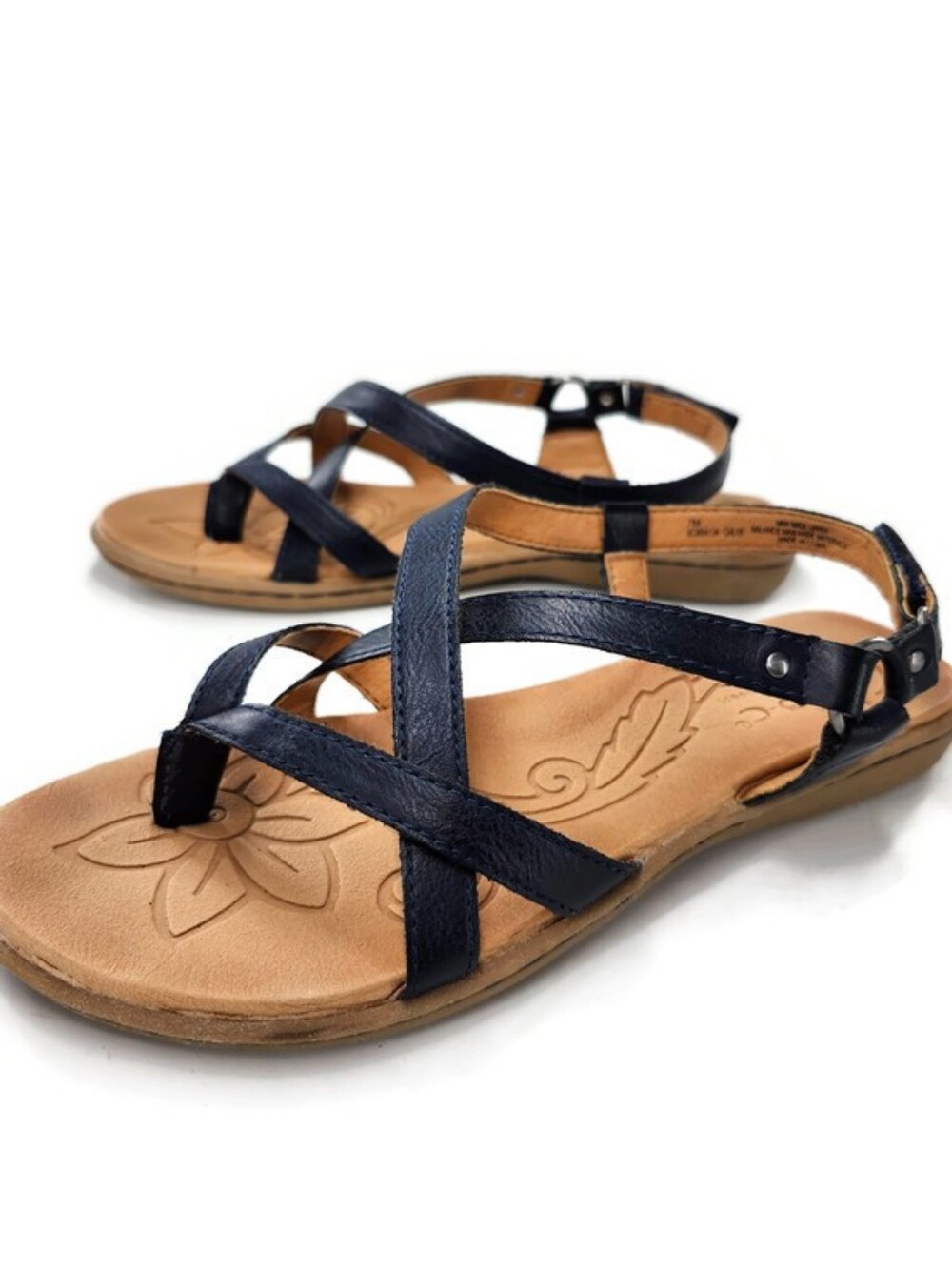 b.o.c. Born Navy Blue Strappy Toe-Post Slingback Flat Sandals - Picture 7 of 11